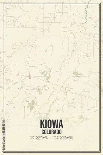 Retro US city map of Kiowa, Colorado. Vintage street map. photo