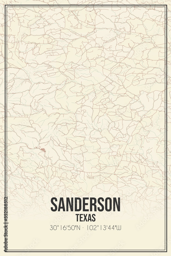Obraz premium Retro US city map of Sanderson, Texas. Vintage street map.