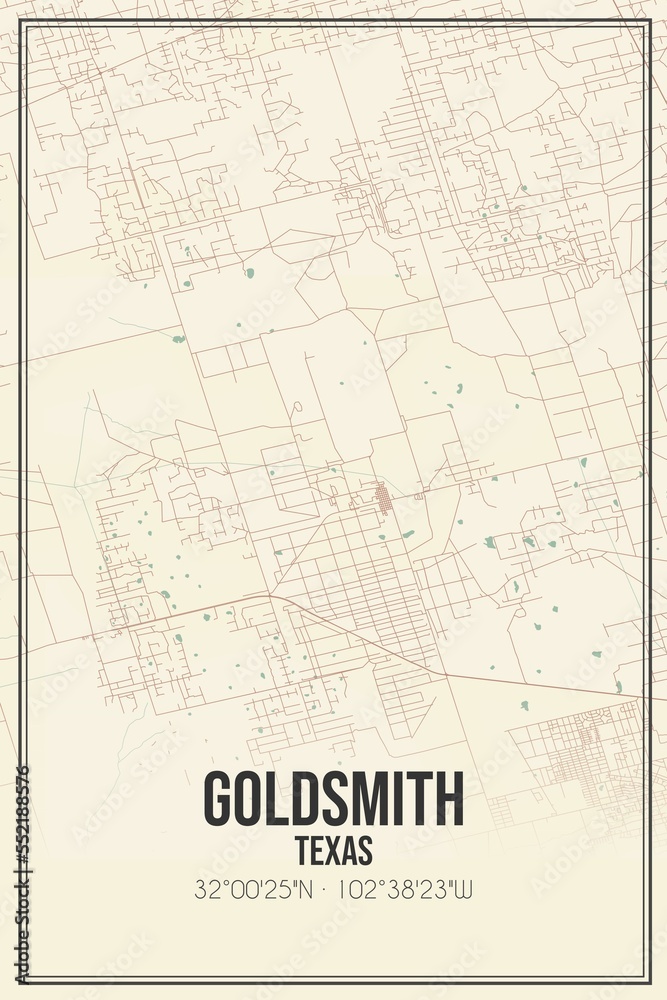 Retro US city map of Goldsmith, Texas. Vintage street map.