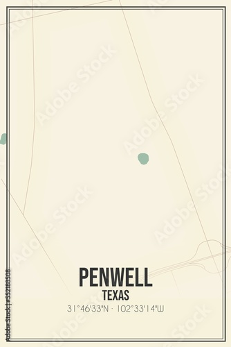 Retro US city map of Penwell, Texas. Vintage street map. photo