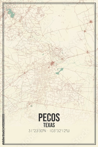 Retro US city map of Pecos, Texas. Vintage street map. photo