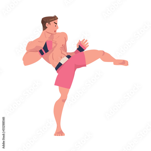 Mixed Martial Arts with Man Fighter in Shorts and Boxing Gloves Engaged in Full-contact Combat Sport Vector Illustration