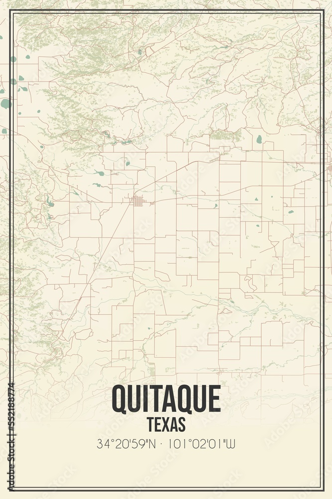 Retro US city map of Quitaque, Texas. Vintage street map.