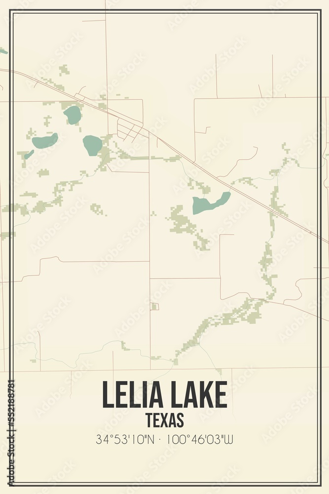 Retro US city map of Lelia Lake, Texas. Vintage street map.