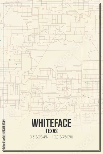 Retro US city map of Whiteface, Texas. Vintage street map.