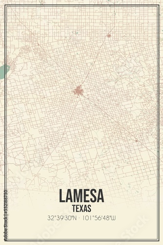 Retro US city map of Lamesa, Texas. Vintage street map. photo