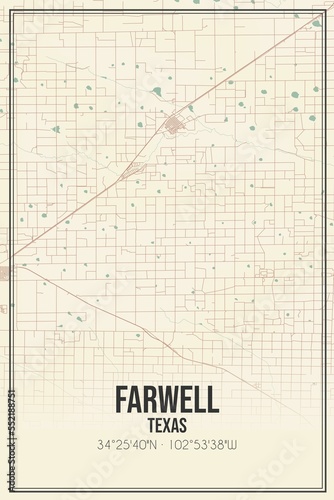 Retro US city map of Farwell, Texas. Vintage street map. photo