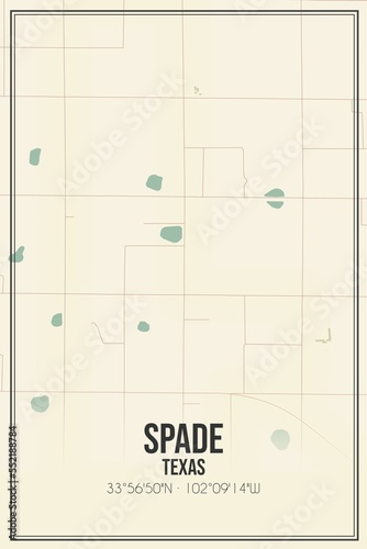 Retro US city map of Spade, Texas. Vintage street map.