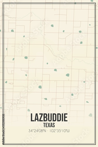 Retro US city map of Lazbuddie, Texas. Vintage street map. photo