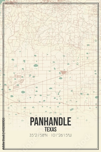 Retro US city map of Panhandle, Texas. Vintage street map. photo