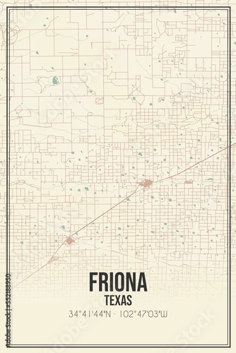 Retro US city map of Friona, Texas. Vintage street map. photo