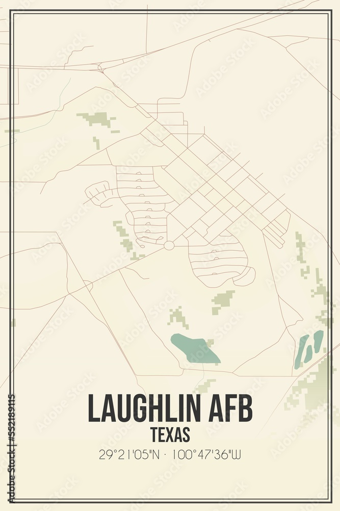 Obraz premium Retro US city map of Laughlin Afb, Texas. Vintage street map.
