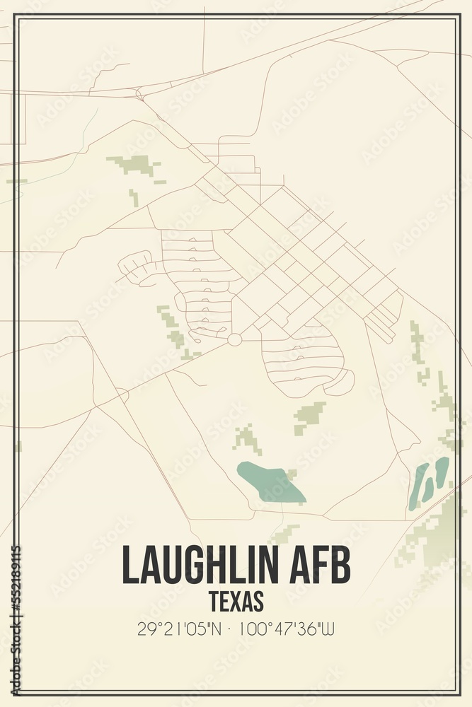 Retro US city map of Laughlin Afb, Texas. Vintage street map.