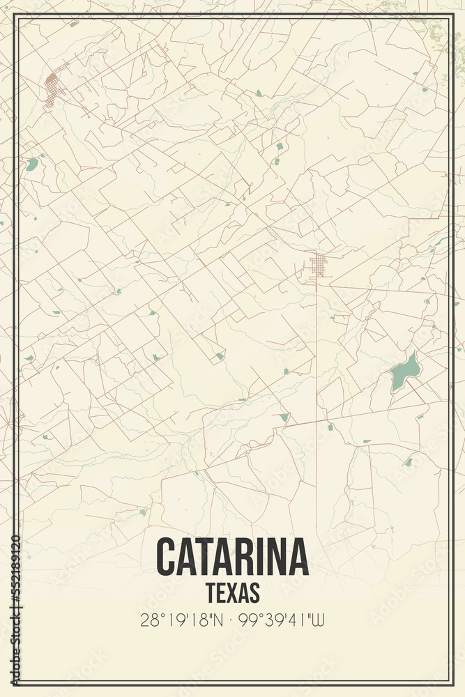 Retro US city map of Catarina, Texas. Vintage street map.