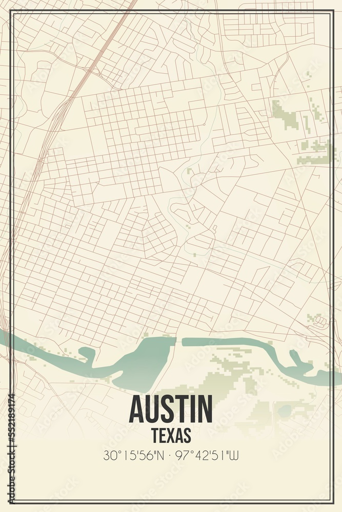 Obraz premium Retro US city map of Austin, Texas. Vintage street map.