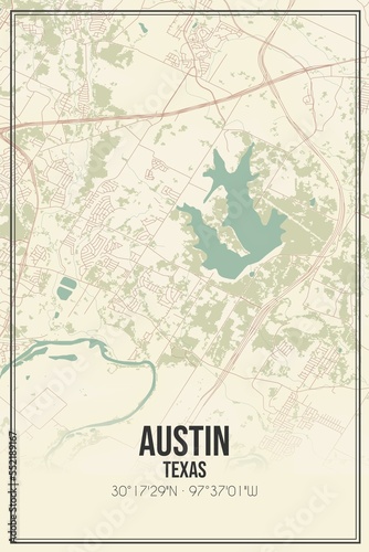 Retro US city map of Austin, Texas. Vintage street map. photo