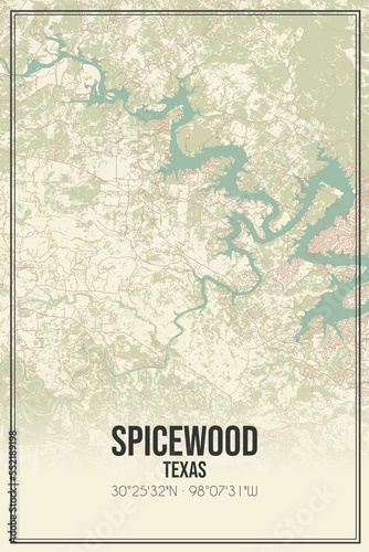 Retro US city map of Spicewood, Texas. Vintage street map. photo