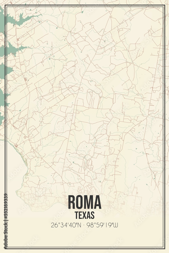 Fototapeta premium Retro US city map of Roma, Texas. Vintage street map.