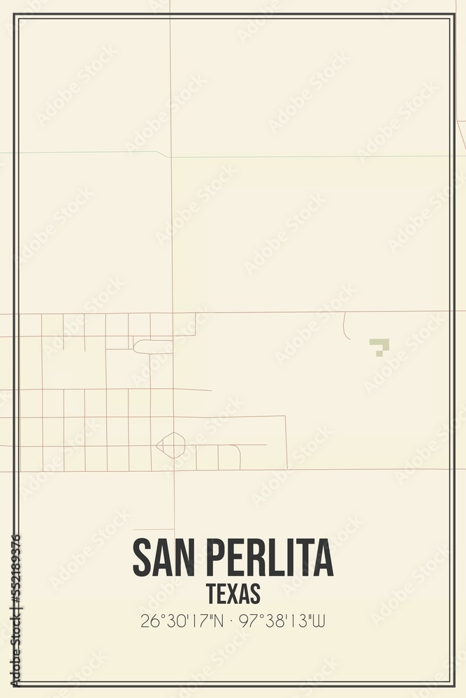 Retro US city map of San Perlita, Texas. Vintage street map. Stock