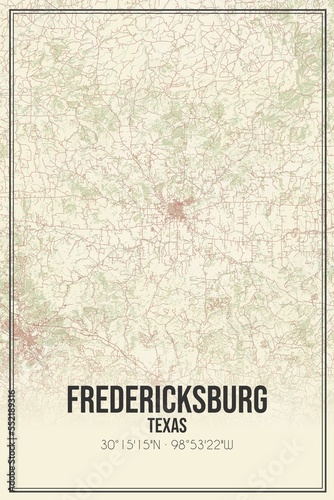 Obraz na płótnie Retro US city map of Fredericksburg, Texas. Vintage street map. w salonie