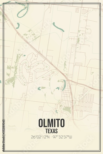 Retro US city map of Olmito, Texas. Vintage street map.