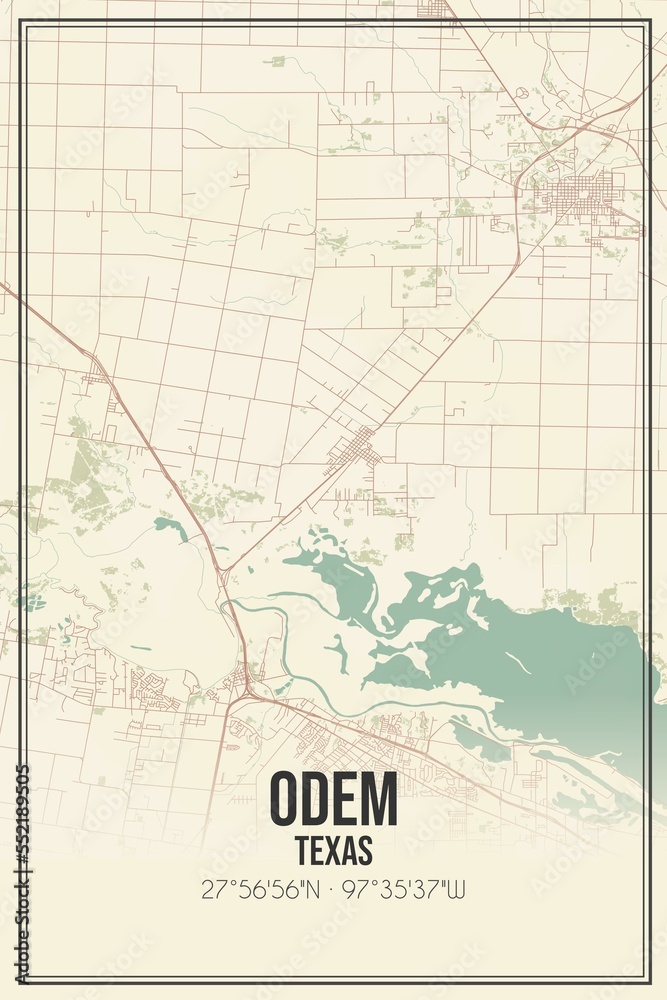 Retro US city map of Odem, Texas. Vintage street map.