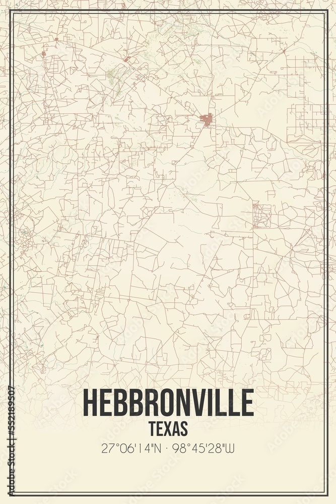 Retro US city map of Hebbronville, Texas. Vintage street map.