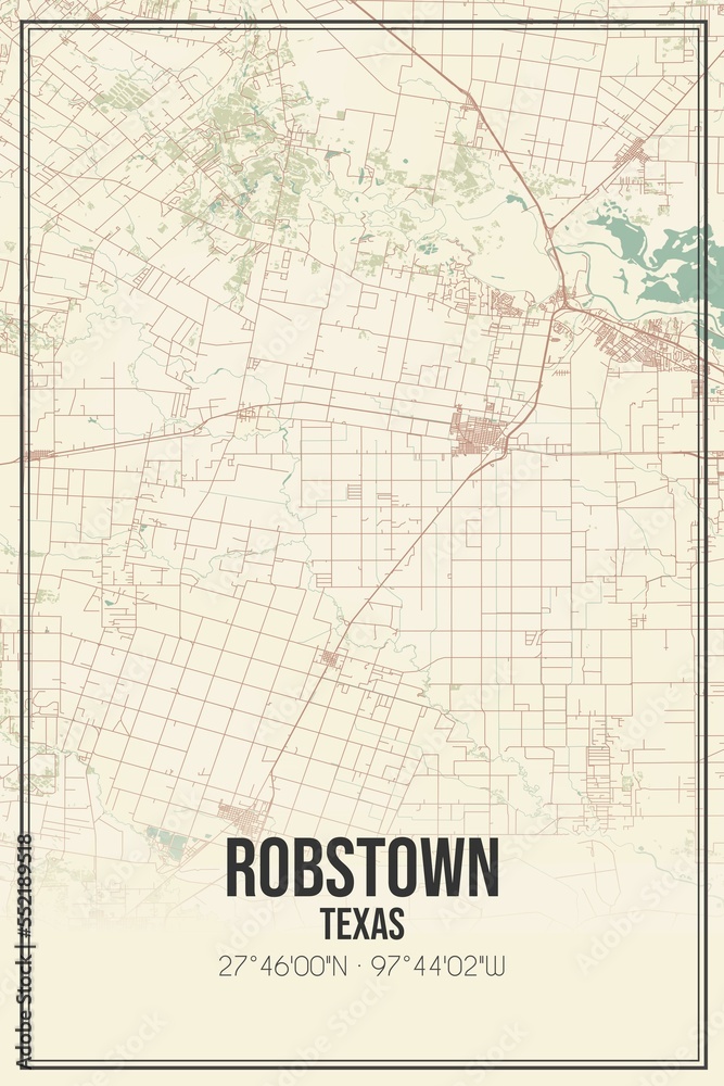 Retro US city map of Robstown, Texas. Vintage street map.