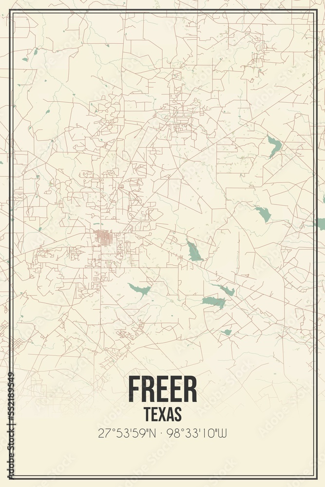 Retro US city map of Freer, Texas. Vintage street map.