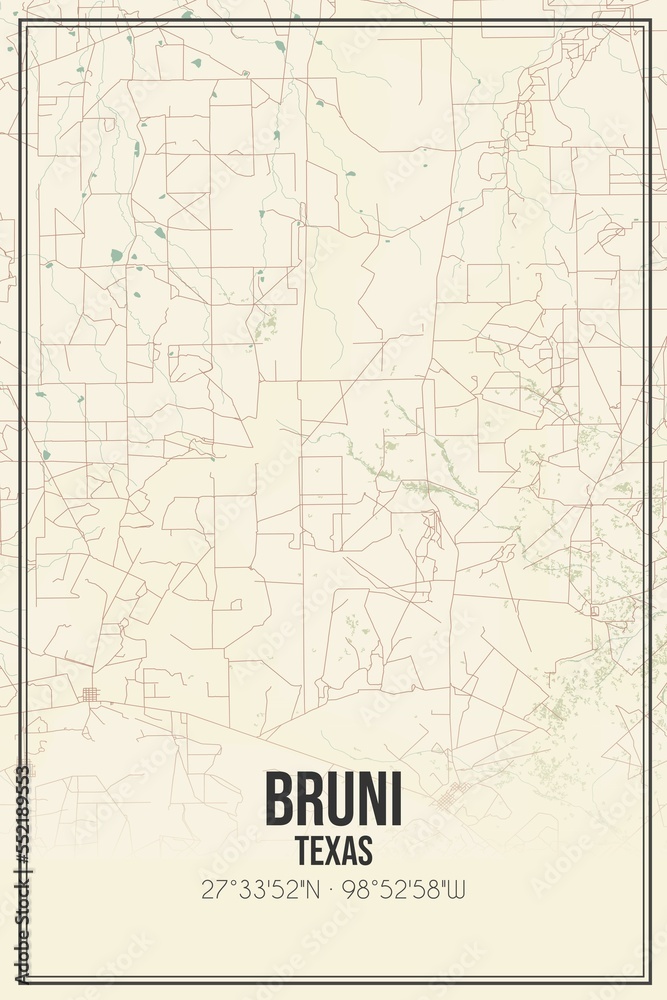 Retro US city map of Bruni, Texas. Vintage street map.