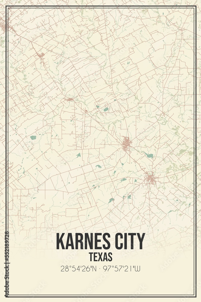 Fototapeta premium Retro US city map of Karnes City, Texas. Vintage street map.