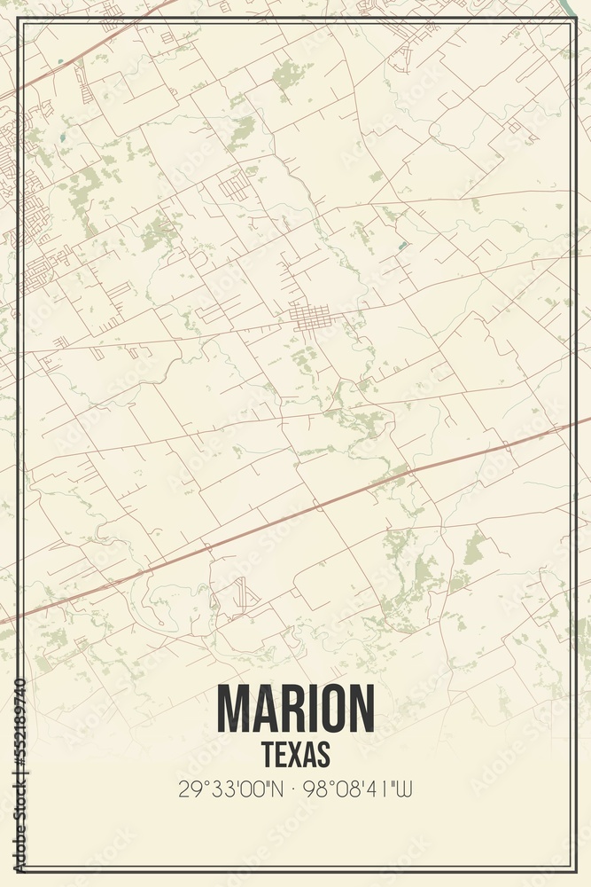 Fototapeta premium Retro US city map of Marion, Texas. Vintage street map.