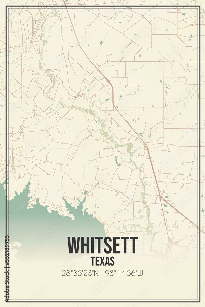 Retro US city map of Whitsett, Texas. Vintage street map.