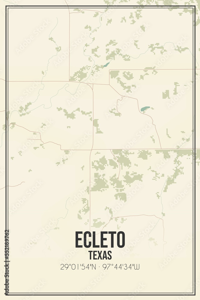 Retro US city map of Ecleto, Texas. Vintage street map.