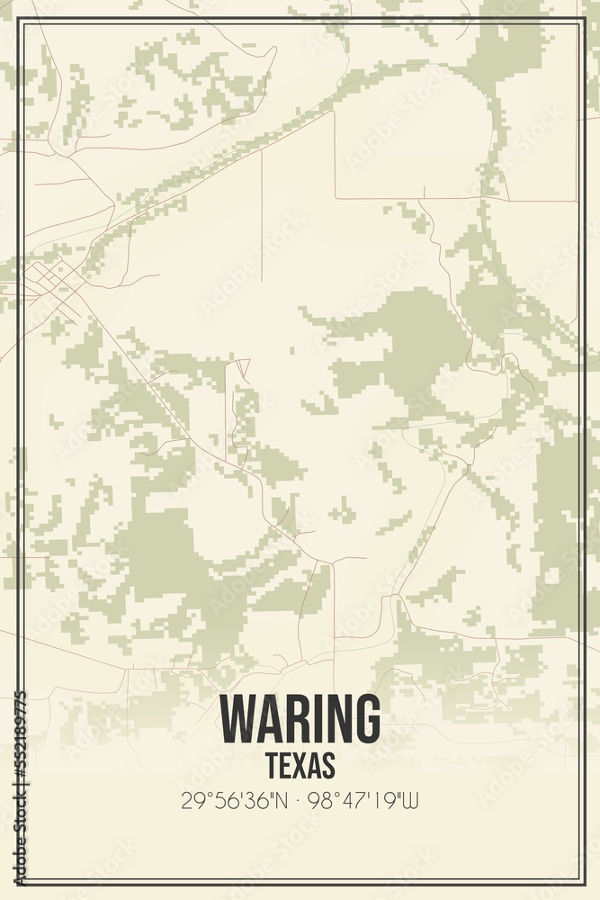 Retro US city map of Waring, Texas. Vintage street map.