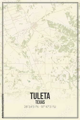 Retro US city map of Tuleta  Texas. Vintage street map.