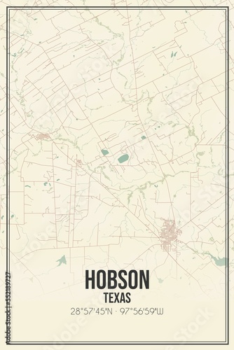 Obraz na płótnie Retro US city map of Hobson, Texas. Vintage street map. w salonie