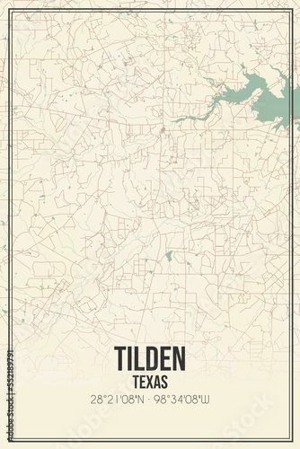 Retro US city map of Tilden, Texas. Vintage street map. photo