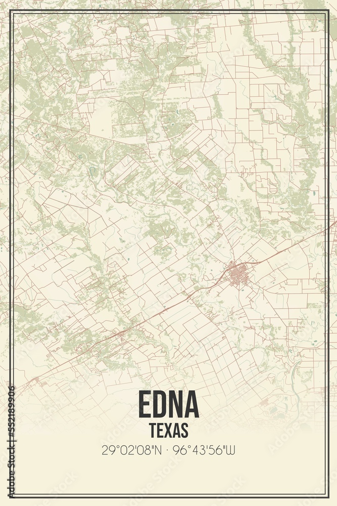 Fototapeta premium Retro US city map of Edna, Texas. Vintage street map.