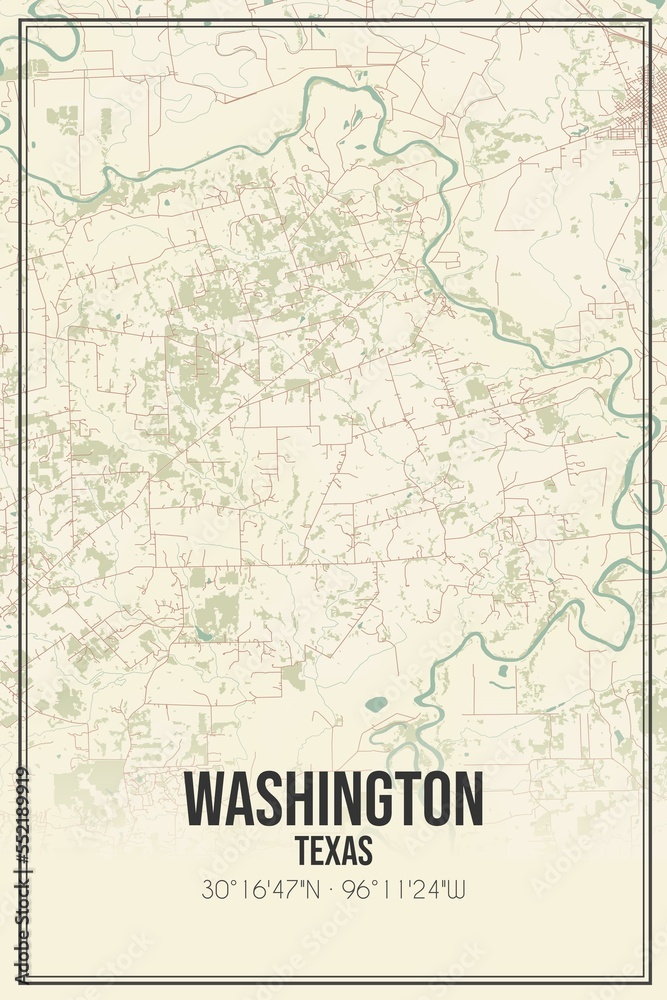 Retro US city map of Washington, Texas. Vintage street map.