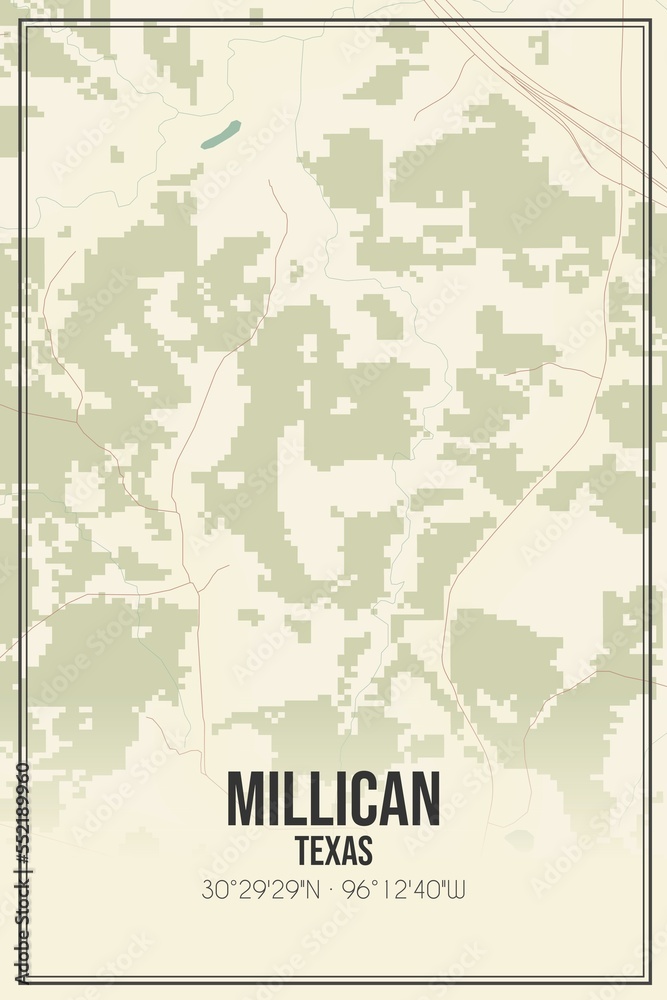 Fototapeta premium Retro US city map of Millican, Texas. Vintage street map.