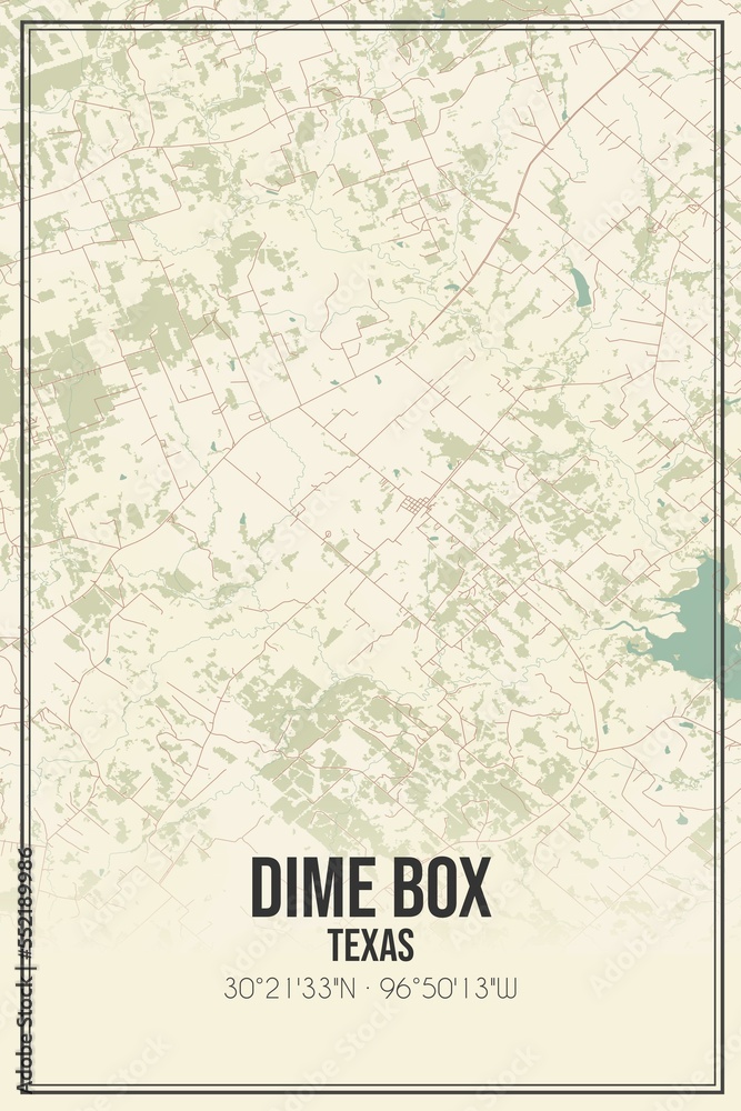 Fototapeta premium Retro US city map of Dime Box, Texas. Vintage street map.