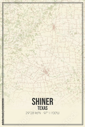 Retro US city map of Shiner, Texas. Vintage street map. photo