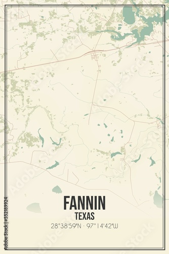 Retro US city map of Fannin, Texas. Vintage street map. photo