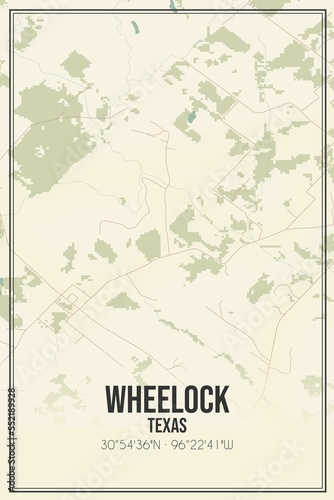 Retro US city map of Wheelock, Texas. Vintage street map. photo