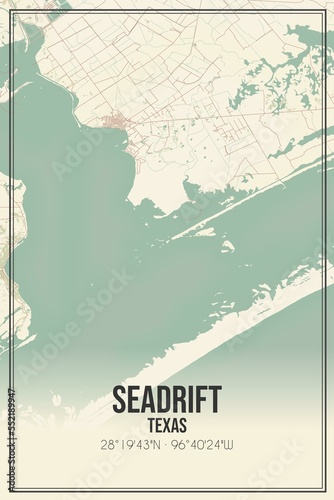 Retro US city map of Seadrift, Texas. Vintage street map. photo