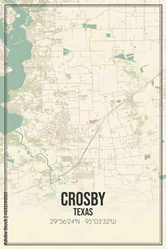 Fototapeta premium Retro US city map of Crosby, Texas. Vintage street map.