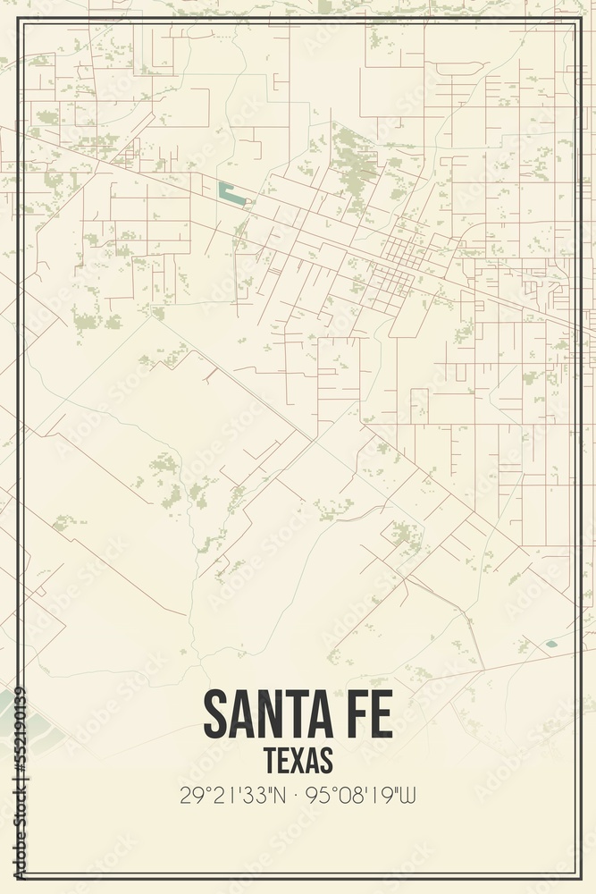 Retro US city map of Santa Fe, Texas. Vintage street map.