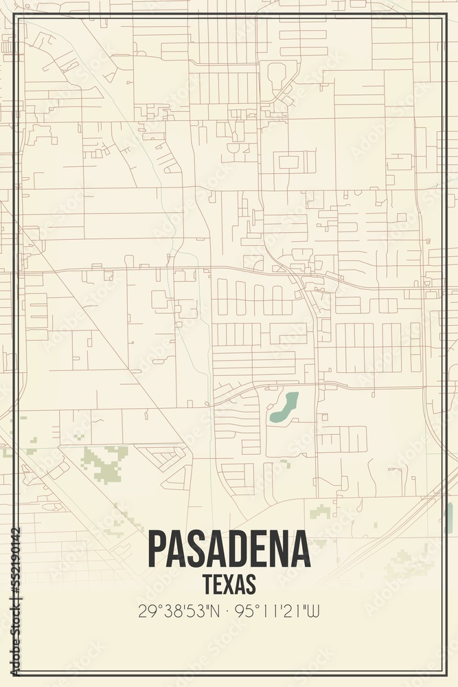 Retro US city map of Pasadena, Texas. Vintage street map.