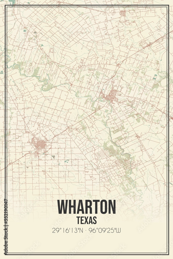 Fototapeta premium Retro US city map of Wharton, Texas. Vintage street map.